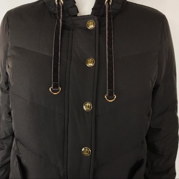 Juicy Couture Puffer Down Jacket Hoodie Coat Brown & Gold Hardware - Picture 12 of 13